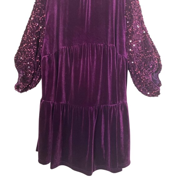 New Umgee Purple Velvet Button Down Tunic Sequined Balloon Sleeves Womens Sz 1XL - Picture 3 of 8